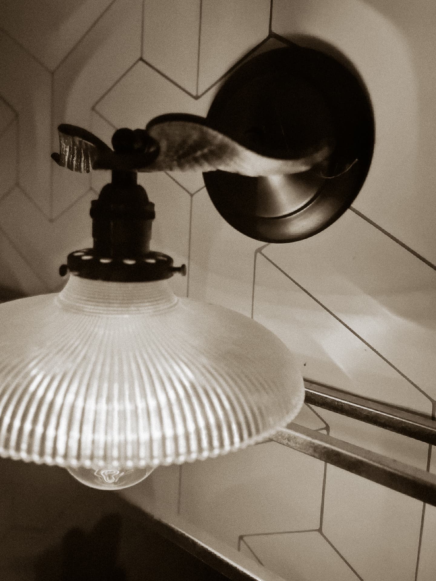 Vintage glass pendant lamp in warm light