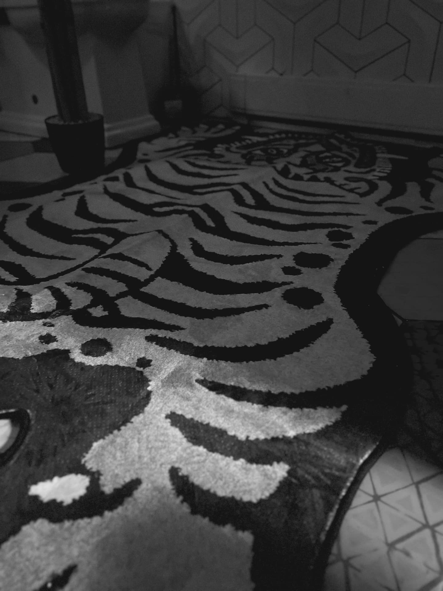Zebra-pattern rug in black and white